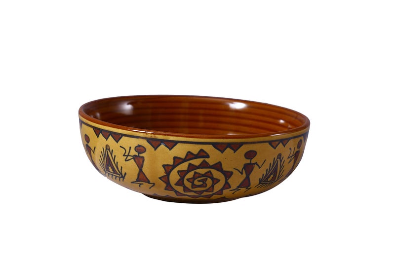 Caffeine Ceramic Handmade Mustard Romani Serving Bowl (Set of 3) - Image 5