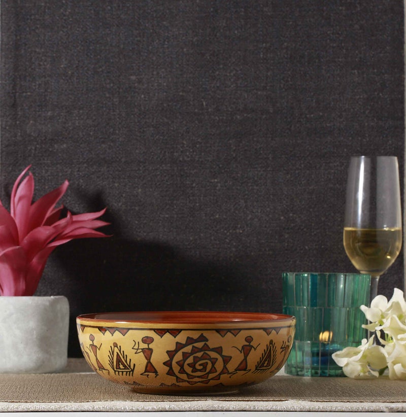 Caffeine Ceramic Handmade Mustard Romani Serving Bowl (Set of 3) - Image 3