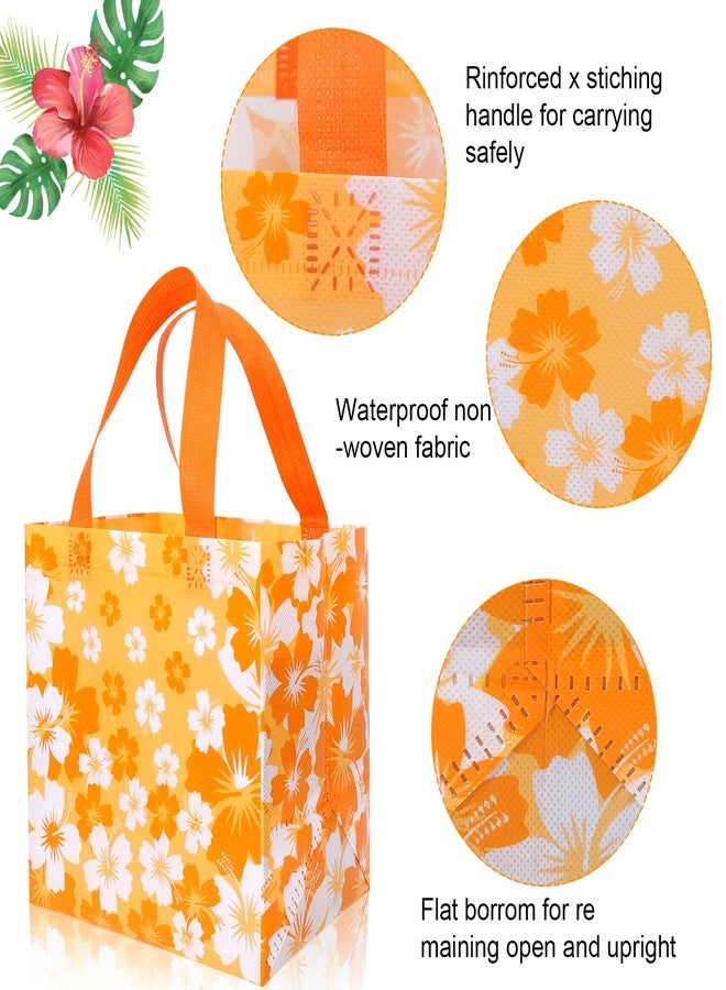 HOWAF Hawaiian Hibiscus Party Non Woven Gift Bags,Summer Tropical Themed Hibiscus Reusable Treat Bags,Luau Party Favor Bags with Handle for Tiki Luau Party Decoration,12pcs - Image 3