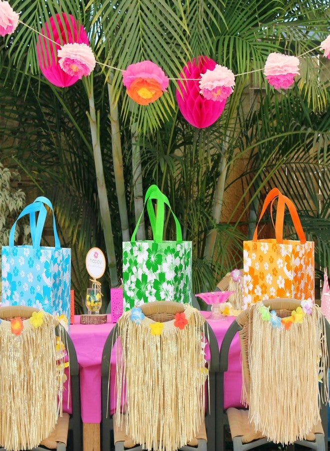 HOWAF Hawaiian Hibiscus Party Non Woven Gift Bags,Summer Tropical Themed Hibiscus Reusable Treat Bags,Luau Party Favor Bags with Handle for Tiki Luau Party Decoration,12pcs - Image 5