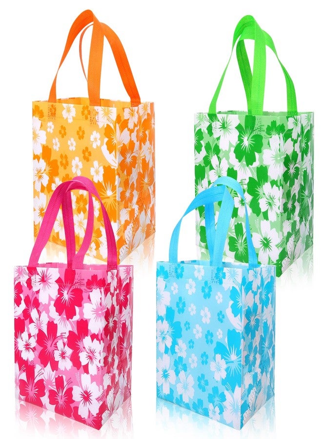 HOWAF Hawaiian Hibiscus Party Non Woven Gift Bags,Summer Tropical Themed Hibiscus Reusable Treat Bags,Luau Party Favor Bags with Handle for Tiki Luau Party Decoration,12pcs - Image 1
