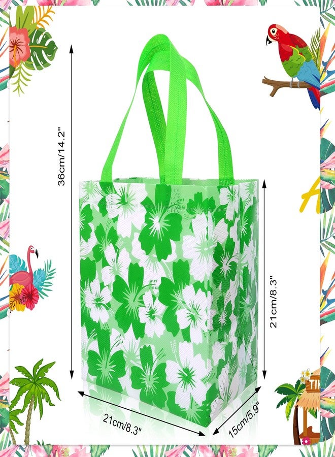 HOWAF Hawaiian Hibiscus Party Non Woven Gift Bags,Summer Tropical Themed Hibiscus Reusable Treat Bags,Luau Party Favor Bags with Handle for Tiki Luau Party Decoration,12pcs - Image 2
