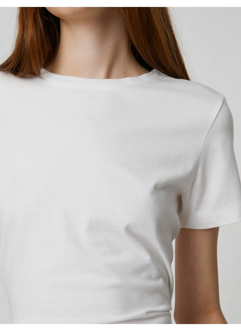 KOTON Crop T-Shirt with Tie Detail Crew Neck Short Sleeve