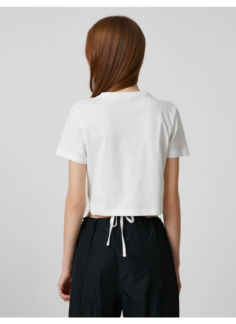 KOTON Crop T-Shirt with Tie Detail Crew Neck Short Sleeve