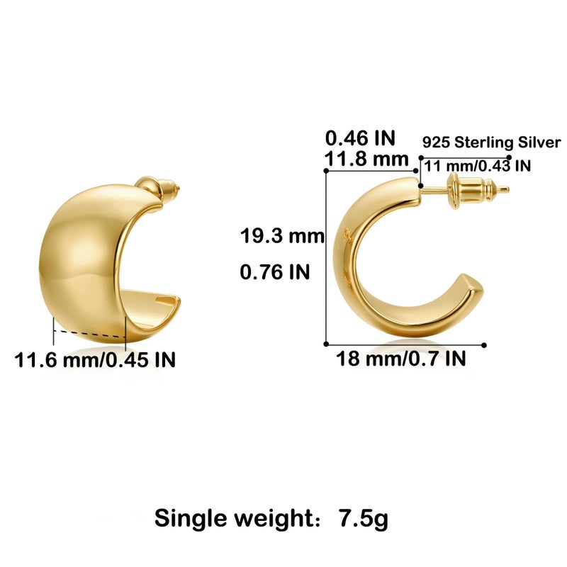 FRUMOS 18K Gold Plated Hoop Earrings for Women Girls 14K Gold Plated Thick Earrings with 925 Sterling Silver Post Stud Earrings for Gifts(Thick hoop Earrings Gold) - Image 2