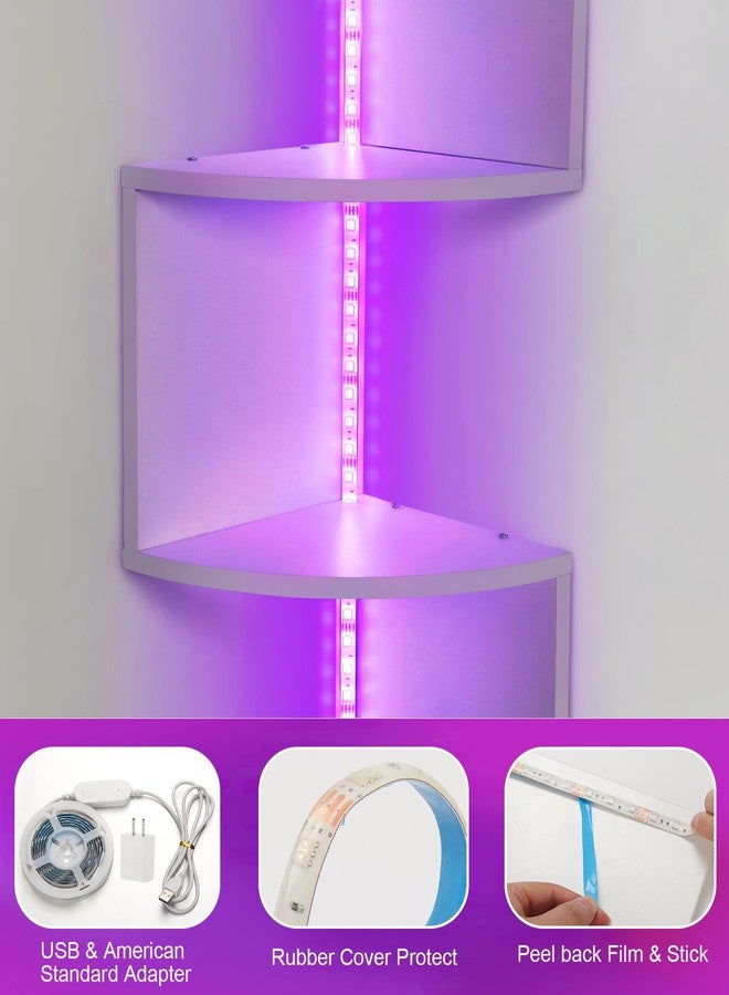 Outink 5 Tiers Corner Shelf with RGB LED Lights, 49.2" Wall Mount Floating Corner Display Shelf for Living Room Bedroom Home Office Decor, APP & Remote Control (White) - Image 3