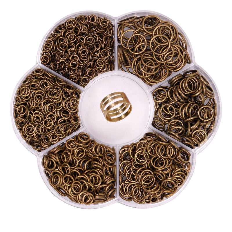 YAKA 1600Pcs 6 Different Sizes Open Jump Rings5mm 6mm 7mm 8mm 9mm 10mm Ring Jewelry Keychain for Jewelry Making Accessories1Pcs Jump Ring OpenClose Tool and 1Pcs Clear Box Antique Bronze