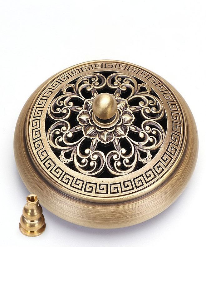 Golden Lotus Flat Bottom Burner Brass Incense Burner Household Agaric Incense Burner Indoor Line Incense Burner Plate Incense Burner Gift Decoration  - Image 1