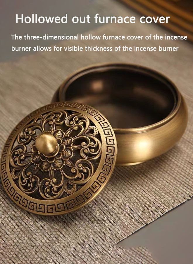 Golden Lotus Flat Bottom Burner Brass Incense Burner Household Agaric Incense Burner Indoor Line Incense Burner Plate Incense Burner Gift Decoration  - Image 3