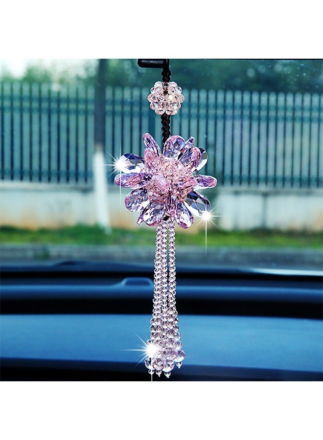 Crystal Flower Car Hanging Ornament, Lucky Rearview Mirror Pendant, Home & Car Decoration, Transparent Crystal