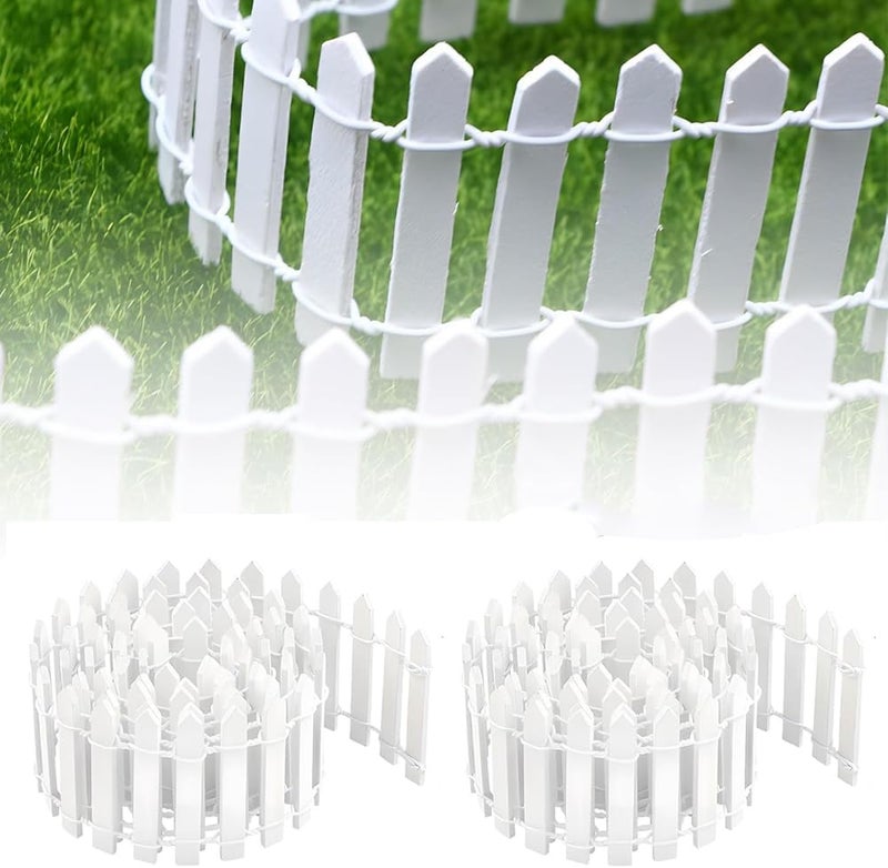 Goodern Miniature Wooden Fence,2 Pack 90*5CM Small Picket Fence Decorative Garden Fence Miniature Wood Picket Fence Mini Ornament for DIY Fairy Garden Micro Landscape Dollhouse Flower Pot Decor-White - Image 1