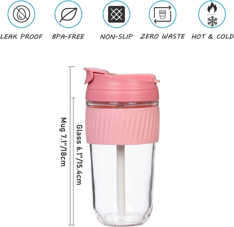 KELVEE Reusable Glass Coffee Juice Mug Shaker with Lid Straw Pack of 1Tumbler 500mlAntiSlip Silicone Band LeakProof Travel Cup Sipper for Hot Cold Drinks Multicolor Juice Mug - Image 3