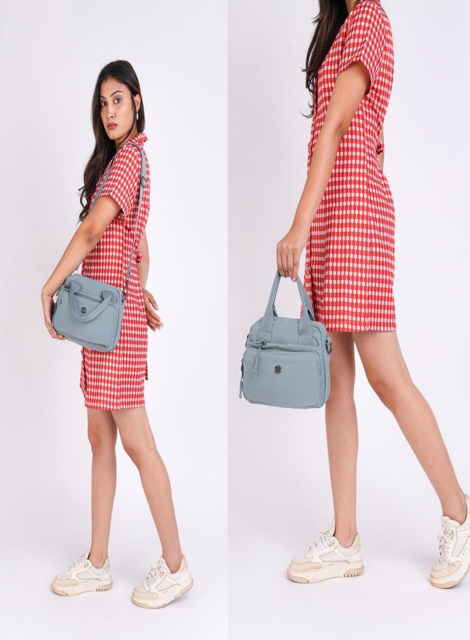 TS WITH TECHSUN Women Crossbody Sling Bag Handbag for Travel Office Shopping Casual Use, Waterproof Nylon Shoulder Purse with Adjustable Strap Multipocket Compact Organizer (Pastel Blue) - Image 4