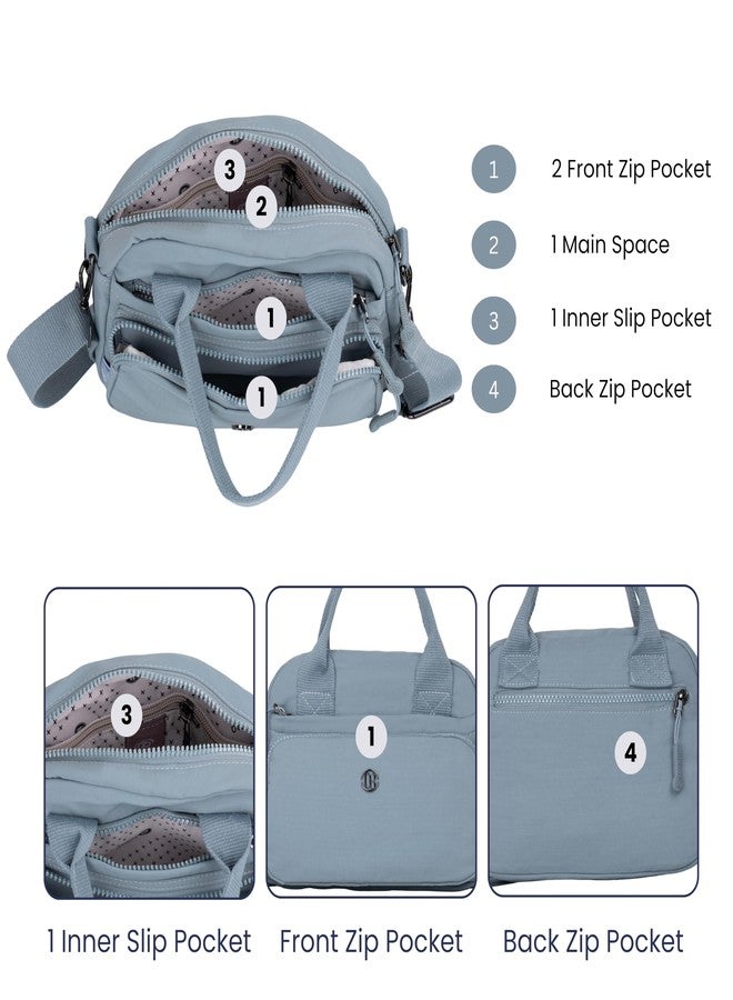 TS WITH TECHSUN Women Crossbody Sling Bag Handbag for Travel Office Shopping Casual Use, Waterproof Nylon Shoulder Purse with Adjustable Strap Multipocket Compact Organizer (Pastel Blue) - Image 3