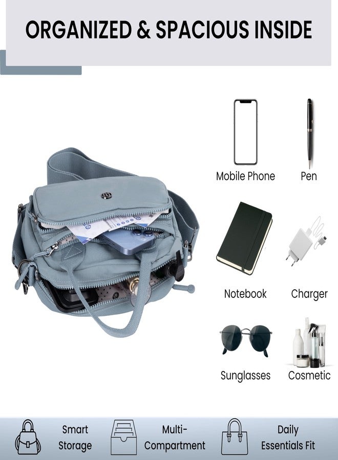 TS WITH TECHSUN Women Crossbody Sling Bag Handbag for Travel Office Shopping Casual Use, Waterproof Nylon Shoulder Purse with Adjustable Strap Multipocket Compact Organizer (Pastel Blue) - Image 5