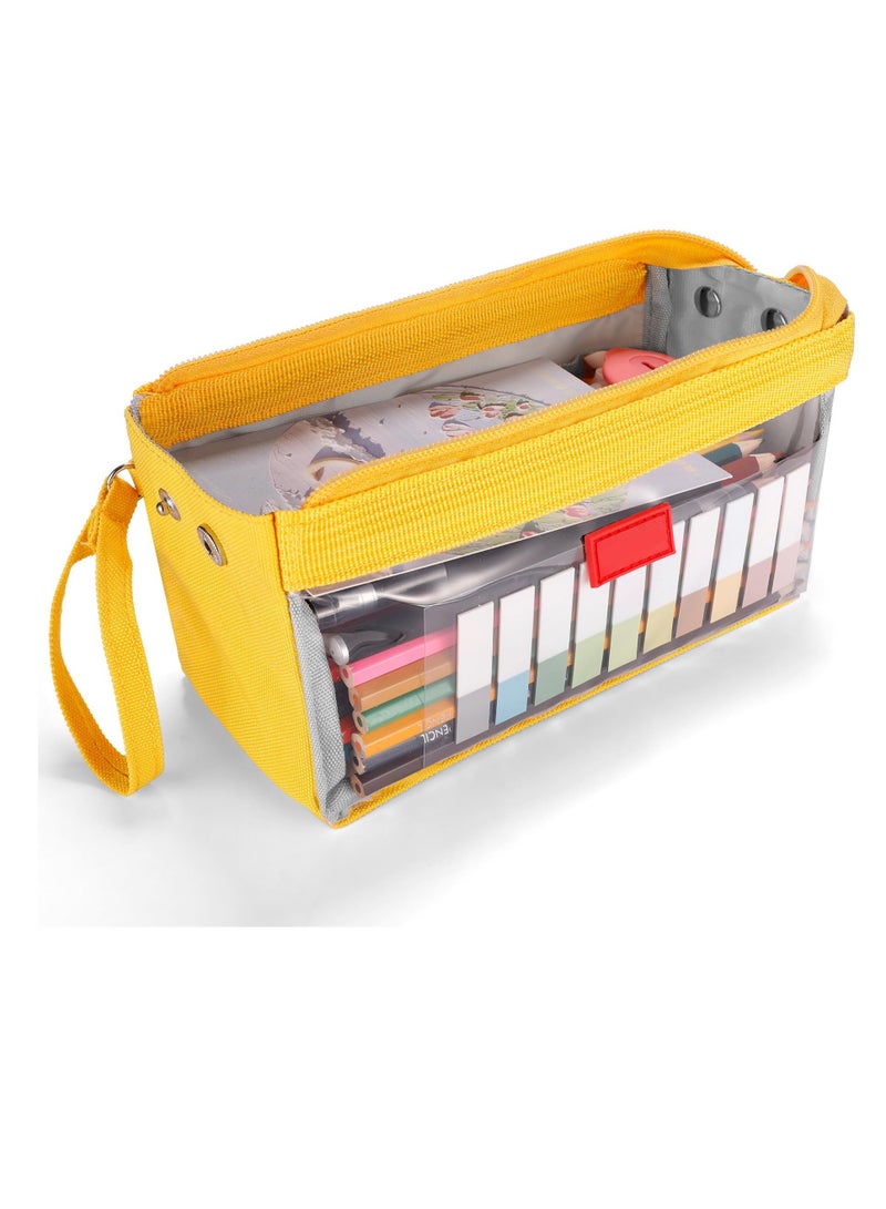 Large Capacity Clear Pencil Case for School Supplies, Portable Organizer for College Students and Teens in Yellow - Image 1