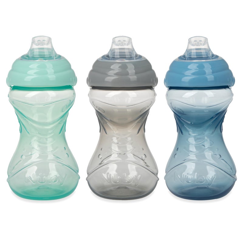 Nuby Clik-It Soft Spout No-Spill Easy Grip Sippy Cup - (3-Pack) 10 Oz - 6+ Months - Neutral - Image 1