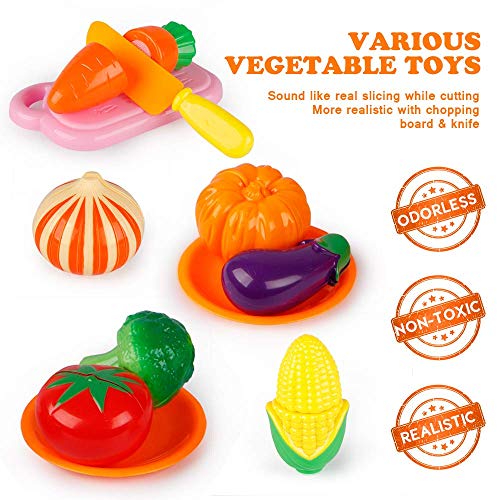 D-FantiX Play Kitchen Accessories, Kids Play Pots and Pans Playset with Mini Stainless Steel Pretend Play Cooking Toys, Cookware Utensils, Apron and Chef Hat, Cutting Food for Toddler Boys Girls - Image 3