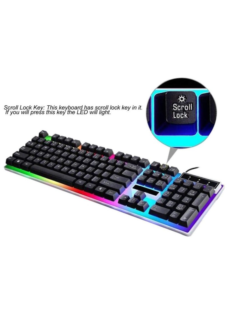 G21 Keyboard Wired USB Gaming Mouse Flexible Polychromatic LED Lights Computer Mechanical Feel Backlit Keyboard Mouse Set,Black