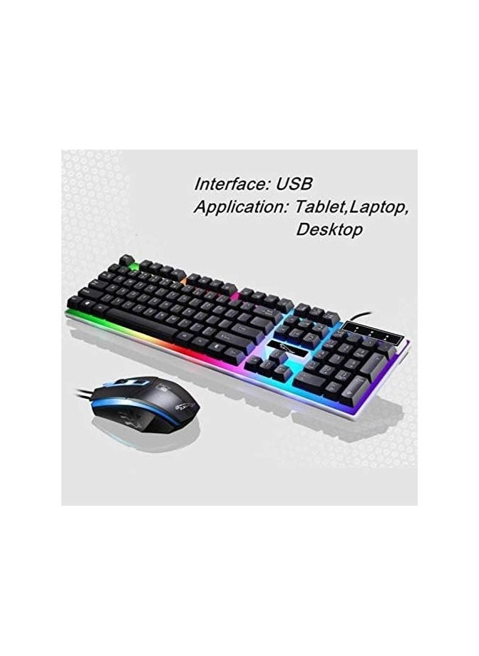 G21 Keyboard Wired USB Gaming Mouse Flexible Polychromatic LED Lights Computer Mechanical Feel Backlit Keyboard Mouse Set,Black