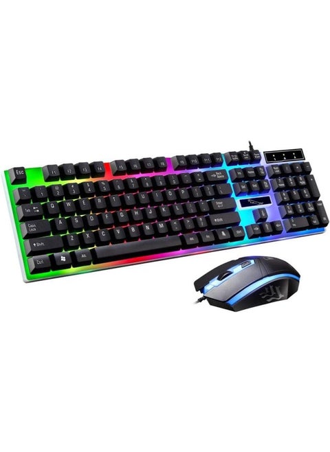 G21 Keyboard Wired USB Gaming Mouse Flexible Polychromatic LED Lights Computer Mechanical Feel Backlit Keyboard Mouse Set,Black