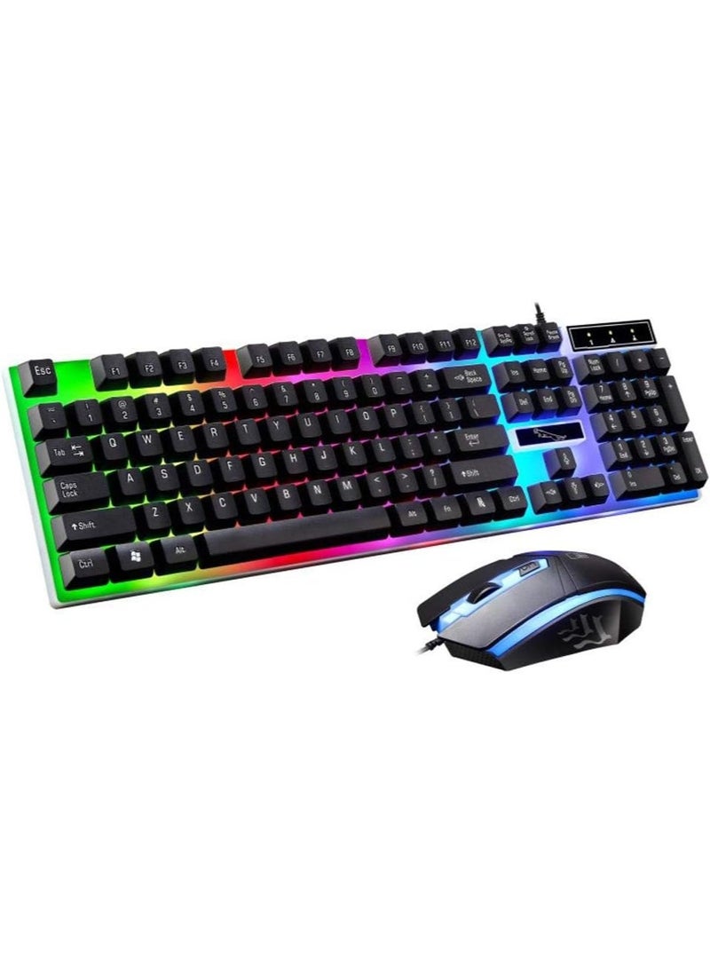 G21 Keyboard Wired USB Gaming Mouse Flexible Polychromatic LED Lights Computer Mechanical Feel Backlit Keyboard Mouse Set,Black