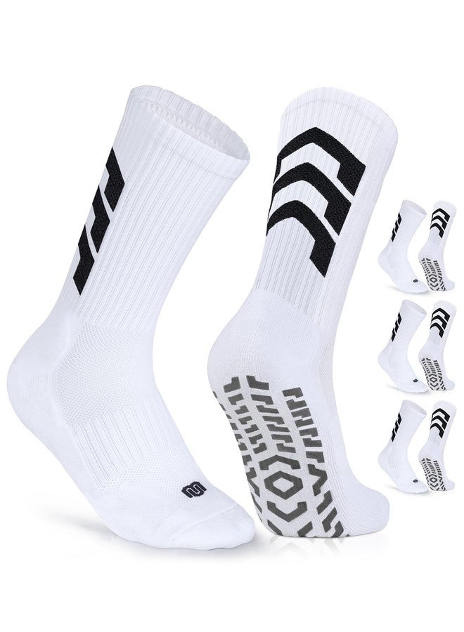 CLOSEMATE Mens Soccer Grip Socks Anti Slip Silicone Pads Cushioned Breathable for Football Training 3 Pairs (3White,Size L) - Image 1