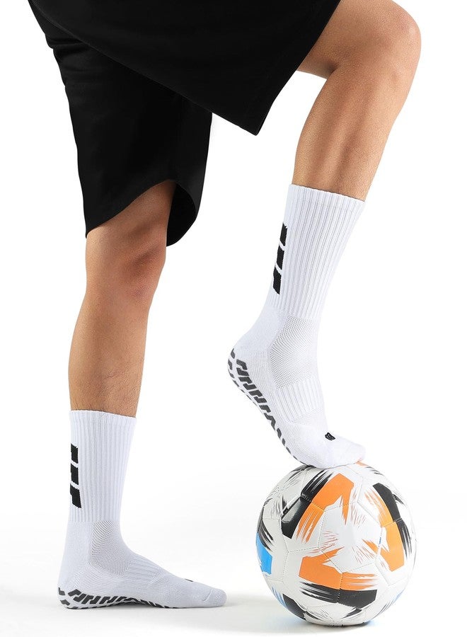 CLOSEMATE Mens Soccer Grip Socks Anti Slip Silicone Pads Cushioned Breathable for Football Training 3 Pairs (3White,Size L) - Image 2
