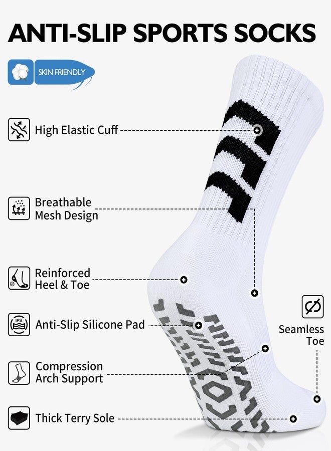 CLOSEMATE Mens Soccer Grip Socks Anti Slip Silicone Pads Cushioned Breathable for Football Training 3 Pairs (3White,Size L) - Image 3