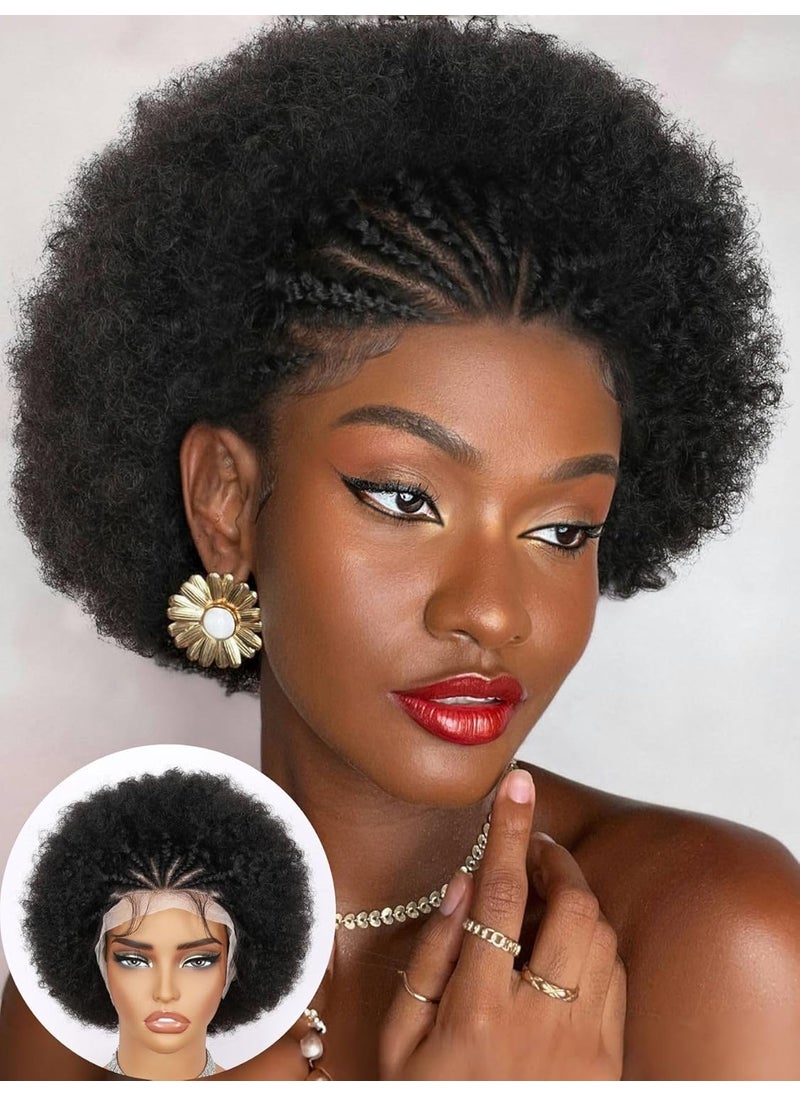 Fancy Hair Fancy Hair Cornrow with Afro Puff Wig HD Lace Front Braided Wig with Baby Hair Pre Plucked Glueless Transparent 13x4 Inch Lace Frontal Wigs for Black Women Natural Hairstyle 