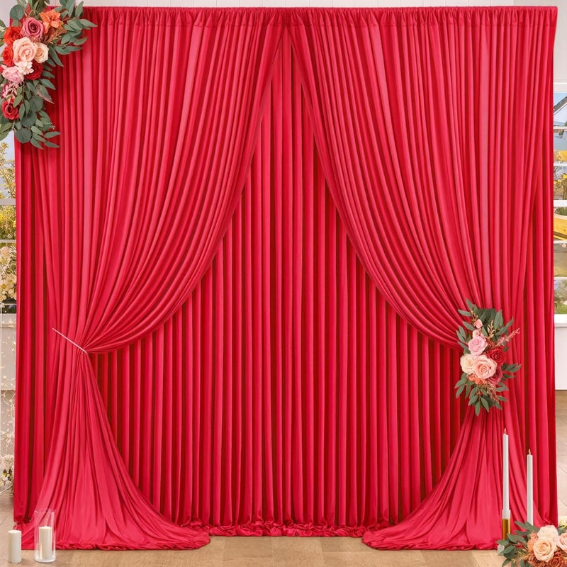 PARTISKY 16x10FT Red Backdrop Curtains for Wedding Parties, Wrinkle Free Polyester Photography Backdrop Drapes for Wedding Baby Shower Birthday Parties Stage Background Stand Decorations 4x10ft,4 Panels - Image 1