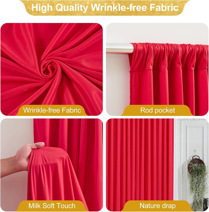 PARTISKY 16x10FT Red Backdrop Curtains for Wedding Parties, Wrinkle Free Polyester Photography Backdrop Drapes for Wedding Baby Shower Birthday Parties Stage Background Stand Decorations 4x10ft,4 Panels - Image 2