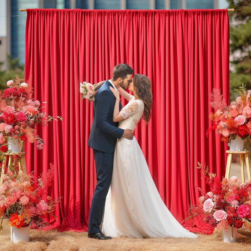 PARTISKY 16x10FT Red Backdrop Curtains for Wedding Parties, Wrinkle Free Polyester Photography Backdrop Drapes for Wedding Baby Shower Birthday Parties Stage Background Stand Decorations 4x10ft,4 Panels - Image 4