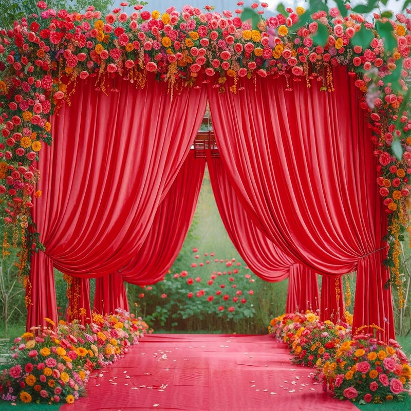 PARTISKY 16x10FT Red Backdrop Curtains for Wedding Parties, Wrinkle Free Polyester Photography Backdrop Drapes for Wedding Baby Shower Birthday Parties Stage Background Stand Decorations 4x10ft,4 Panels - Image 5