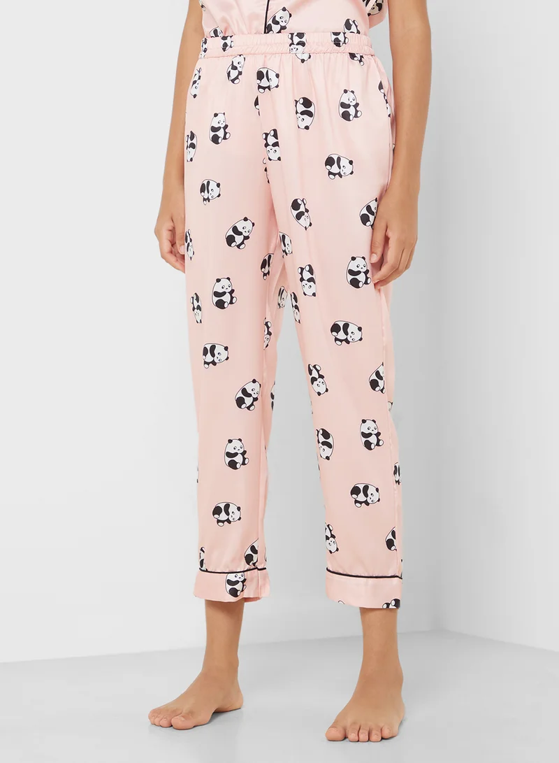 Ginger Panda Printed Satin Shirt & Pyjama Set