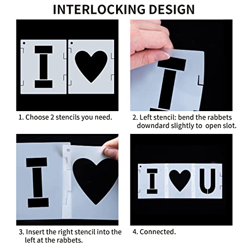 eageus 2 Inch Letter Stencils Symbol Numbers Stencil, 68 Pcs Reusable Alphabet Art Craft Templates Interlocking Stencils Kit for Painting on Wood, Wall, Glass, Fabric, Rock, Canvas, Chalkboard, Sign（2Inch） - Image 5