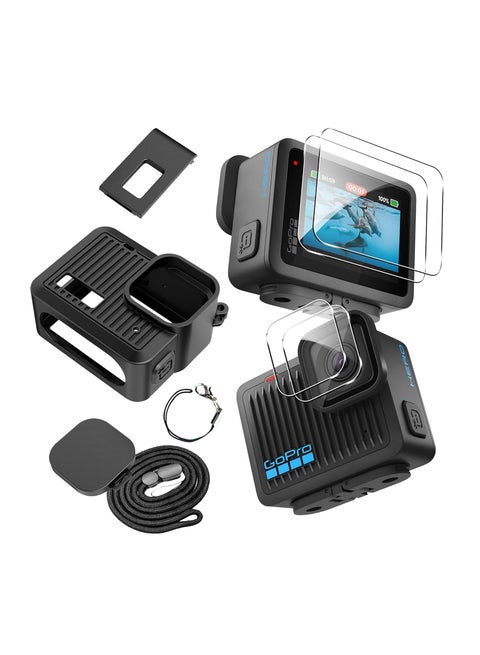 For GoPro Hero 2024 Accessory Suit Silicone Case + Screen Protector + Side Cover, Dustproof, Drop-proof, HD - Black