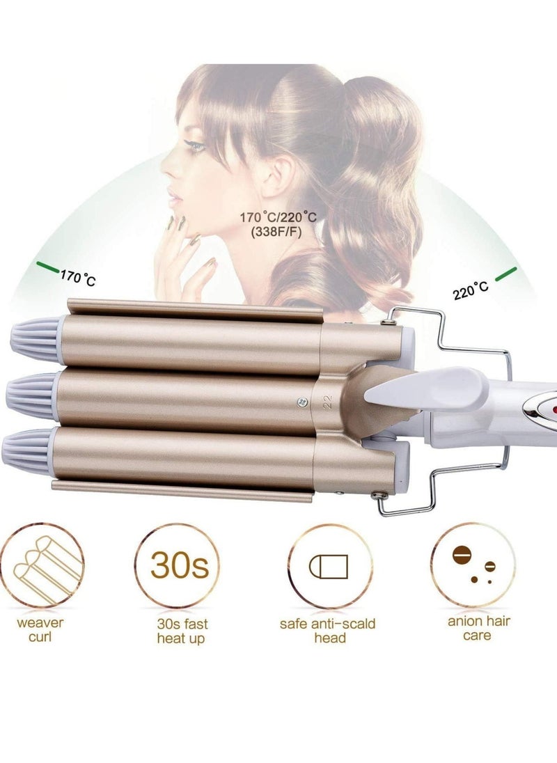 ELTRAZONE Three Barrel Curling Iron Wand Hair culer hair wave hair iron Ceramic Tourmaline Triple Barrels, Dual Voltage Crimp  - Image 4