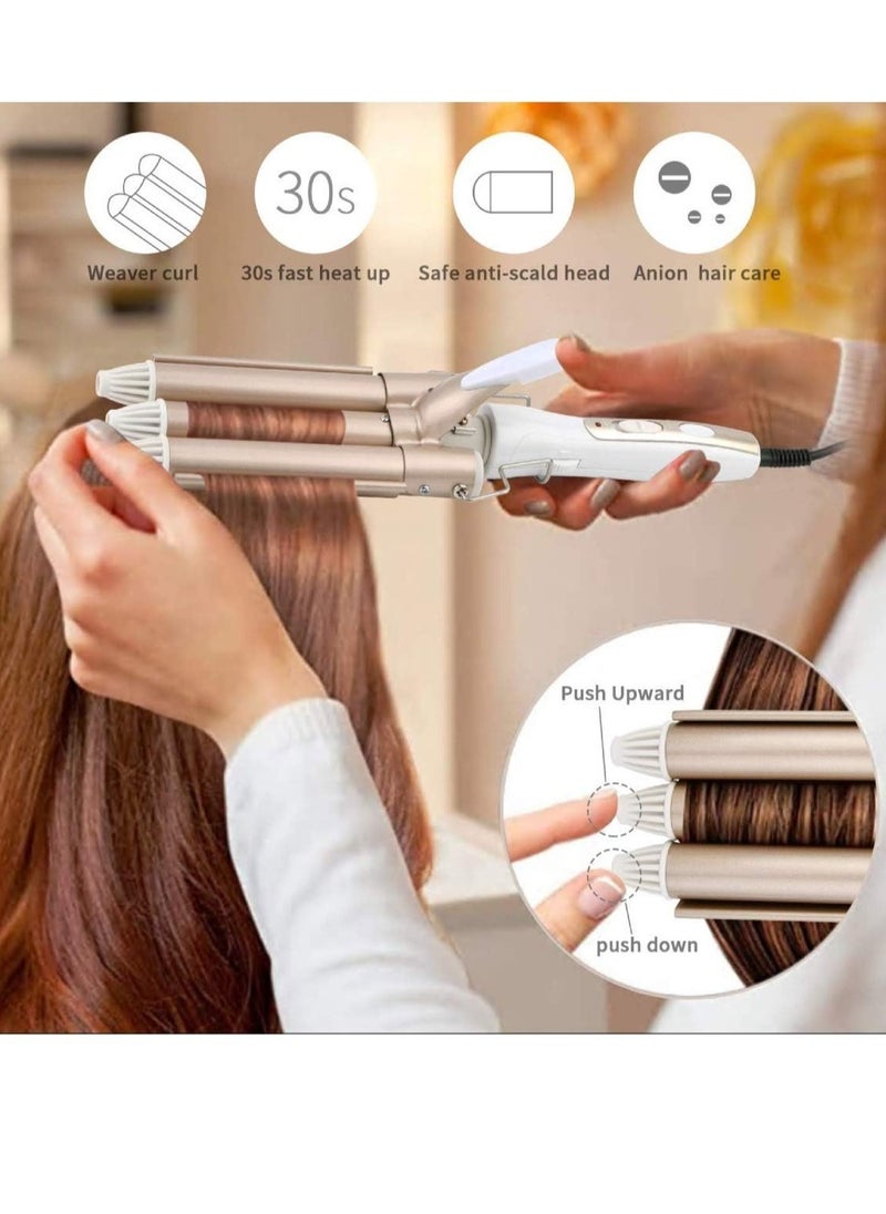 ELTRAZONE Three Barrel Curling Iron Wand Hair culer hair wave hair iron Ceramic Tourmaline Triple Barrels, Dual Voltage Crimp  - Image 2