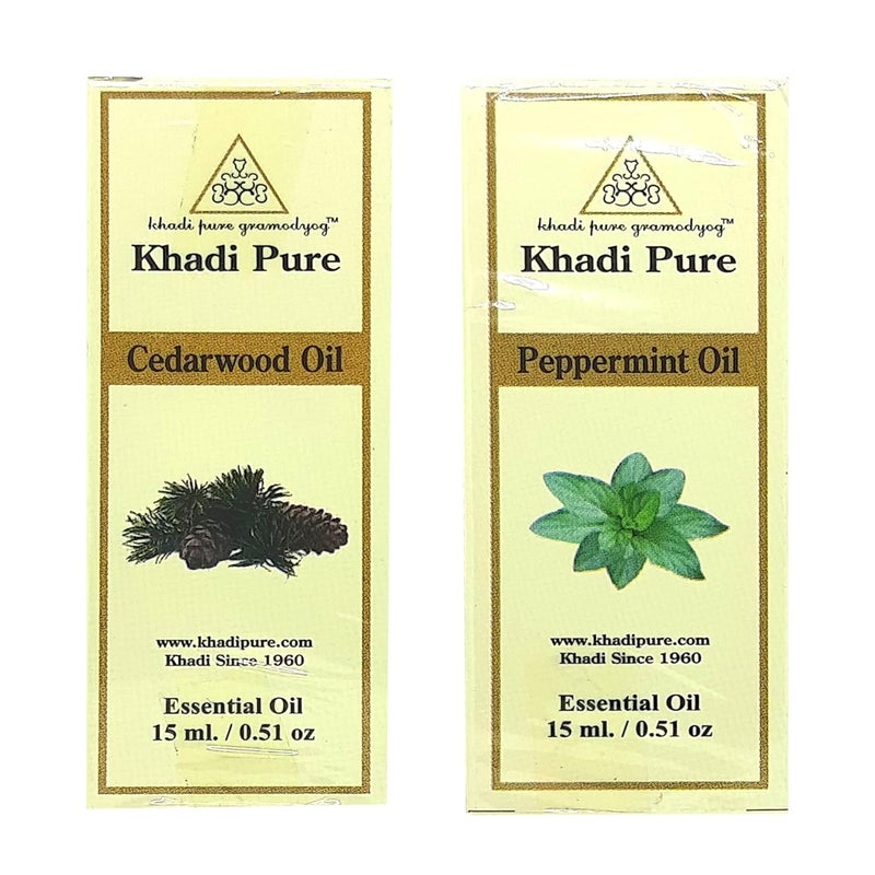 Khadi Pure Gramodyog Khadi Pure Cedarwood  Peppermint Essential Oil  Invigorating  Relaxing Aromatherapy Blend  Relieves Stress Enhances Mental Clarity  Promotes Skin Health  100 Natural  Therapeutic Grade  Pack of 2 15 ml Each  - Image 1
