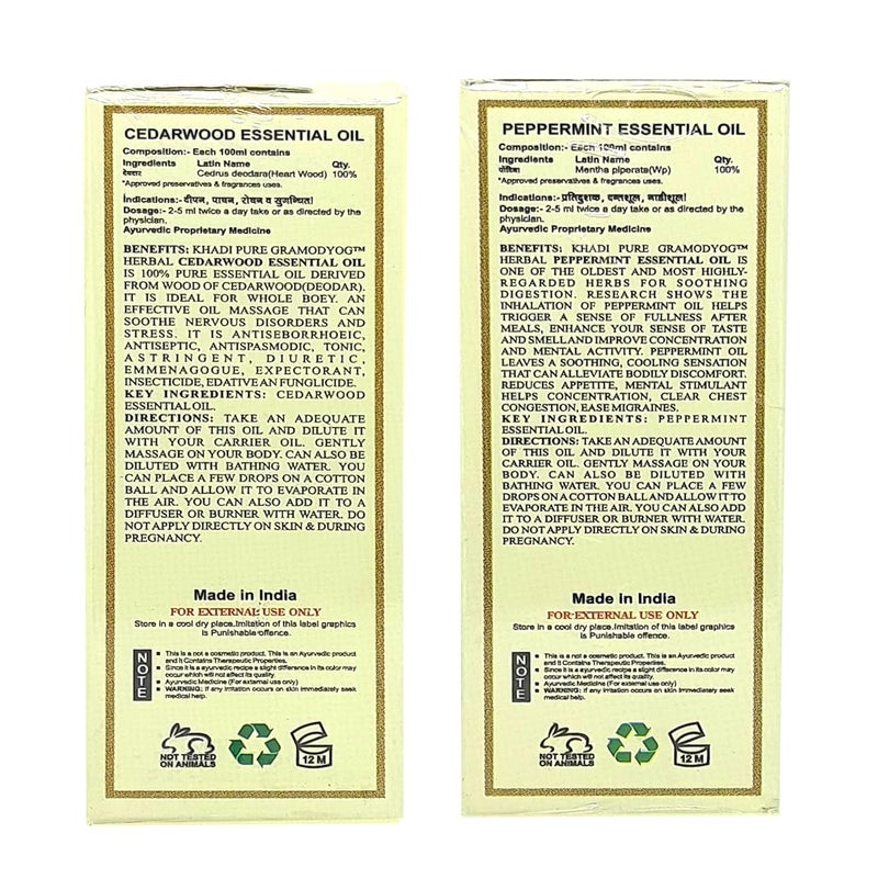 Khadi Pure Gramodyog Khadi Pure Cedarwood  Peppermint Essential Oil  Invigorating  Relaxing Aromatherapy Blend  Relieves Stress Enhances Mental Clarity  Promotes Skin Health  100 Natural  Therapeutic Grade  Pack of 2 15 ml Each  - Image 2