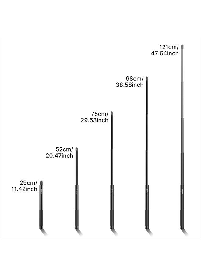 UURIG 47.64" Action Cameras Selfie Stick Extendable for Insta360 Sports Camera, Selfie Vlogging Invisible Extension Pole - Image 2