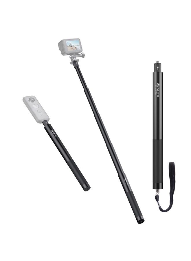 UURIG 47.64" Action Cameras Selfie Stick Extendable for Insta360 Sports Camera, Selfie Vlogging Invisible Extension Pole - Image 1
