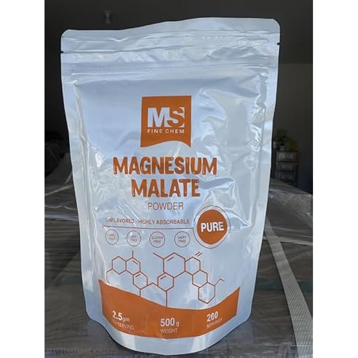 MS Finechem Magnesium Malate Powder – High Bioavailability Magnesium Supplement, Unflavored & Gluten Free, Supports Energy & Muscle Function, 500 g (1.1 lb) - Image 1