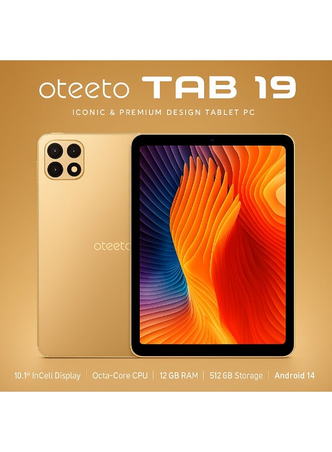 Oteeto TAB 19 – 10.1-Inch Android 14 Tablet PC, 12GB RAM, 512GB ROM, Octa-Core, 13MP + 8MP Camera, 8000mAh, WiFi + Dual SIM – Gold - Image 2