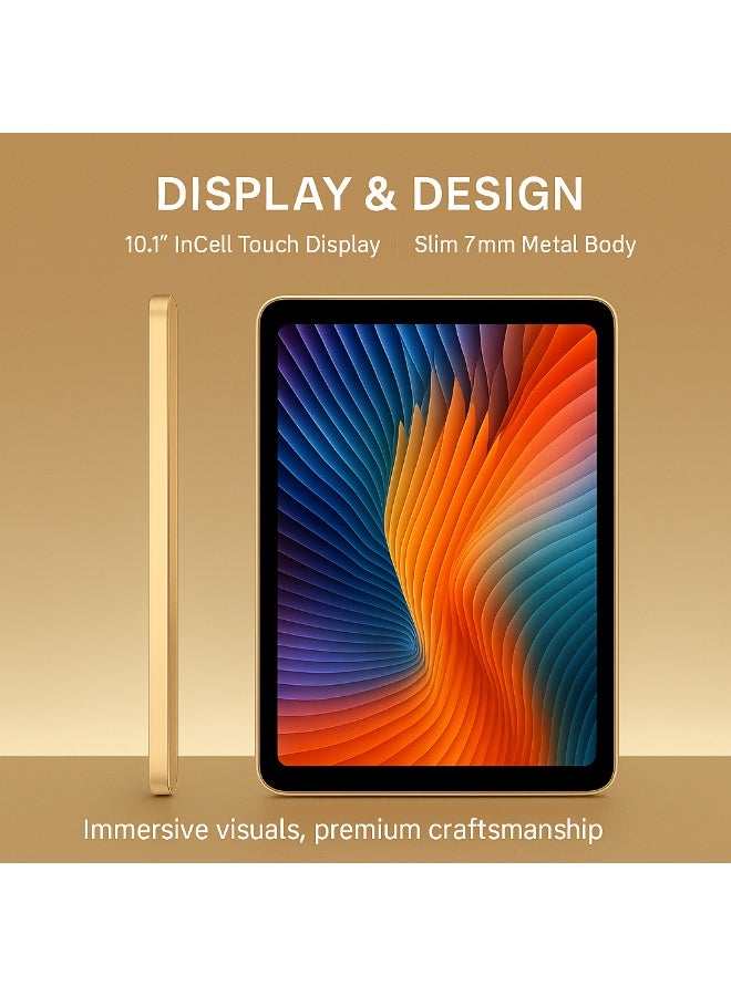 Oteeto TAB 19 – 10.1-Inch Android 14 Tablet PC, 12GB RAM, 512GB ROM, Octa-Core, 13MP + 8MP Camera, 8000mAh, WiFi + Dual SIM – Gold - Image 3