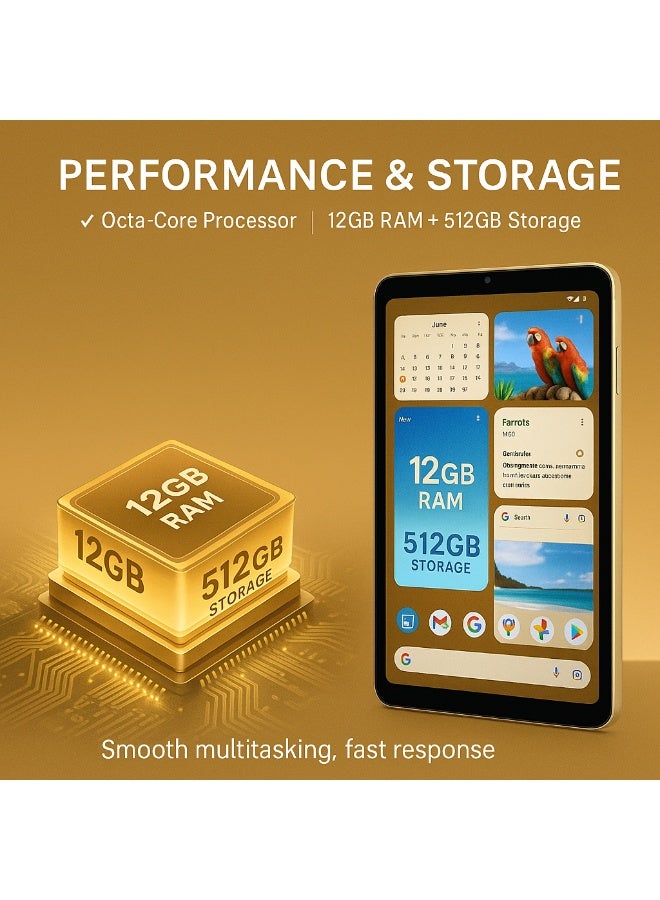 Oteeto TAB 19 – 10.1-Inch Android 14 Tablet PC, 12GB RAM, 512GB ROM, Octa-Core, 13MP + 8MP Camera, 8000mAh, WiFi + Dual SIM – Gold - Image 4
