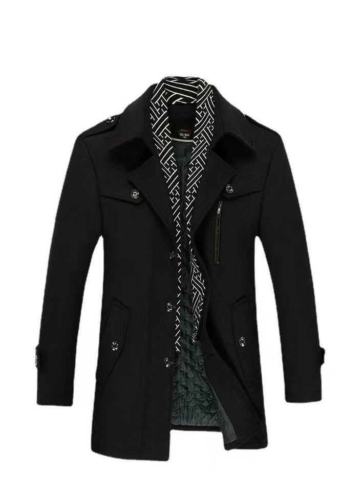 Loquat Cross Border Men's Woolen Coat Long Scarf Collar Plus Cotton Thickened Woolen Overcoat 