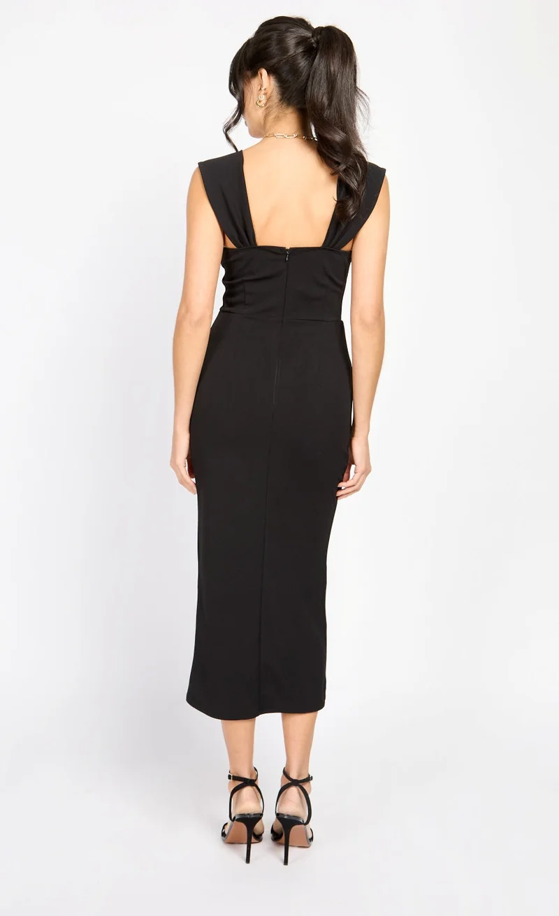 Little Mistress Black Corset Midi Dress