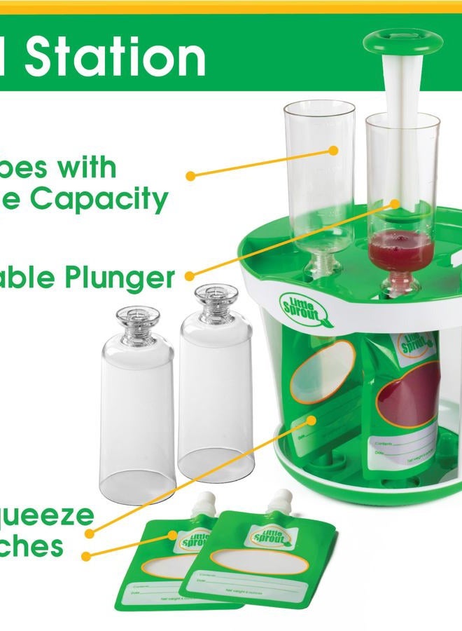 Sprout Cups Baby Food Maker for Infants & Toddlers (11 Piece Set)- 4 6oz Food Squeeze Purees at Once w/Fill Station, Pouches, Funnel, Tubes & Plunger- Dishwasher Safe & BPA Free for Semi-Solid Food, Gift  - Image 2